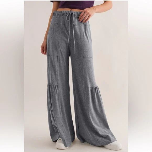 Solid Tiered Wide Leg Flare Pants - Picture 1 of 4